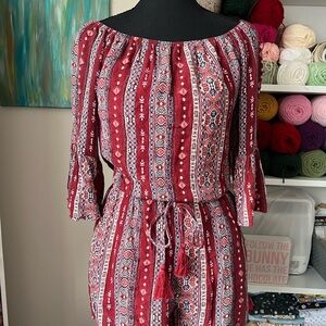 Hollister Red Paisley Off-Shoulder Top